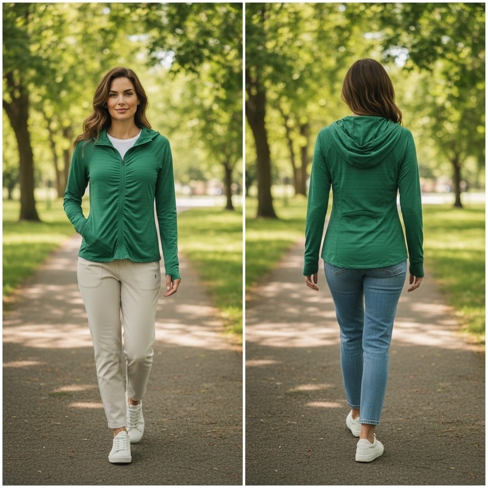 Athleta Womens Green Space Dye Full Zip Ruched Hoodie Jacket Size M‎